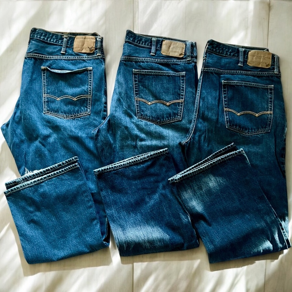 ‼️SOLD‼️ AE AMERICAN EAGLE OUTFITTERS BOOTCUT MENS JEANS 38X32 LOT of 3